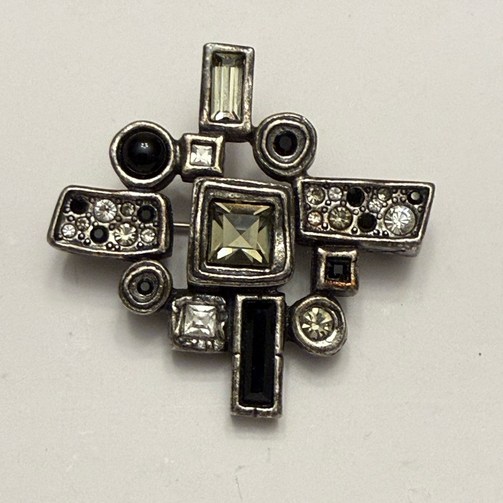 EUC Vintage Patricia Locke Swarovski Crystal Abstract architectural Rare Brooch
